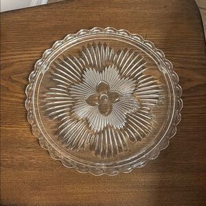 Indiana Glass Floral Sunburst Footed Cake Plate